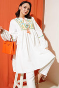 Front Embroidered Tassel Rope Tunic Orange