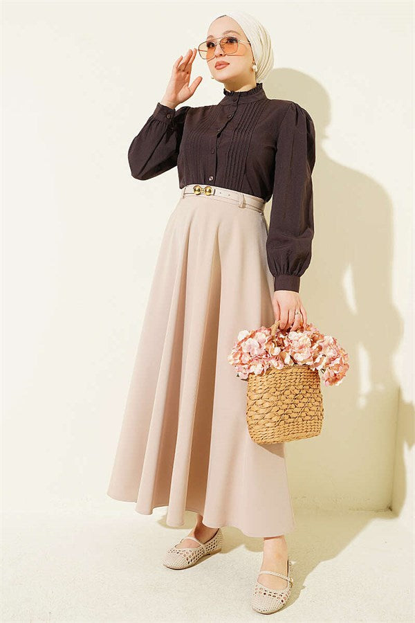 Short Shirt with Ribbed Detail at the Front, Dark Brown