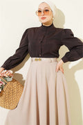Short Shirt with Ribbed Detail at the Front, Dark Brown