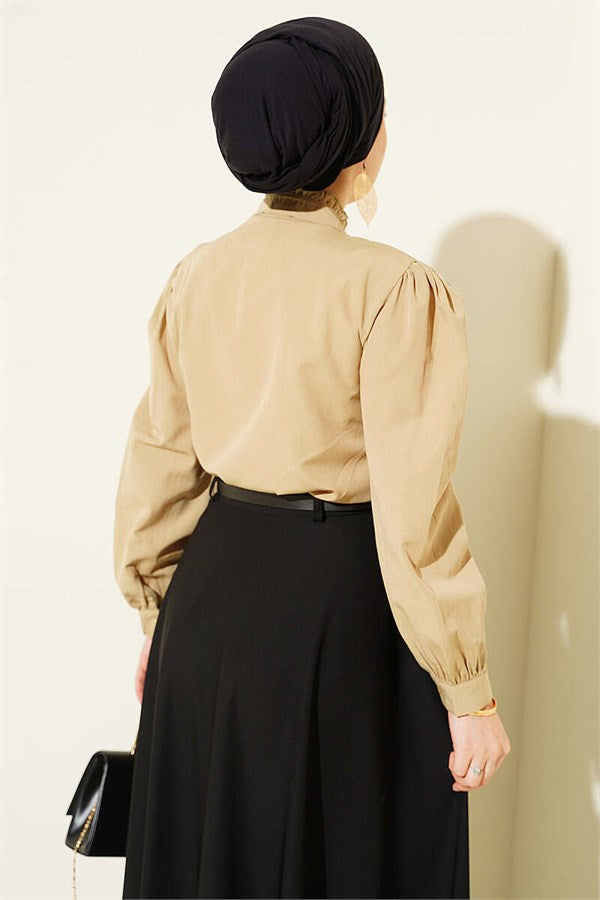 Short Shirt with Ribbed Front, Sage