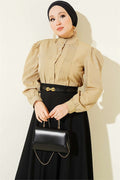 Short Shirt with Ribbed Front, Sage