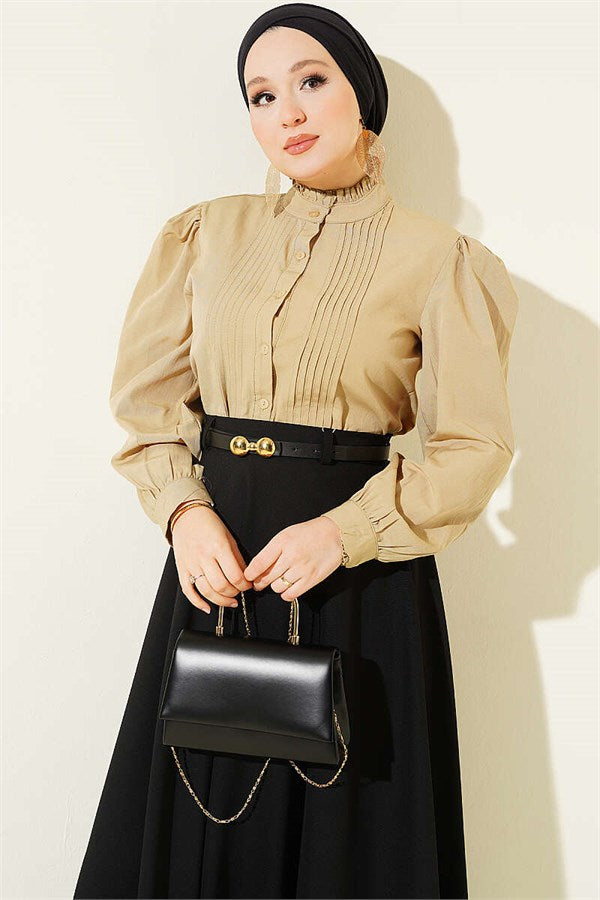Short Shirt with Ribbed Front, Sage
