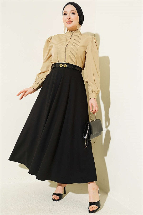 Short Shirt with Ribbed Front, Sage
