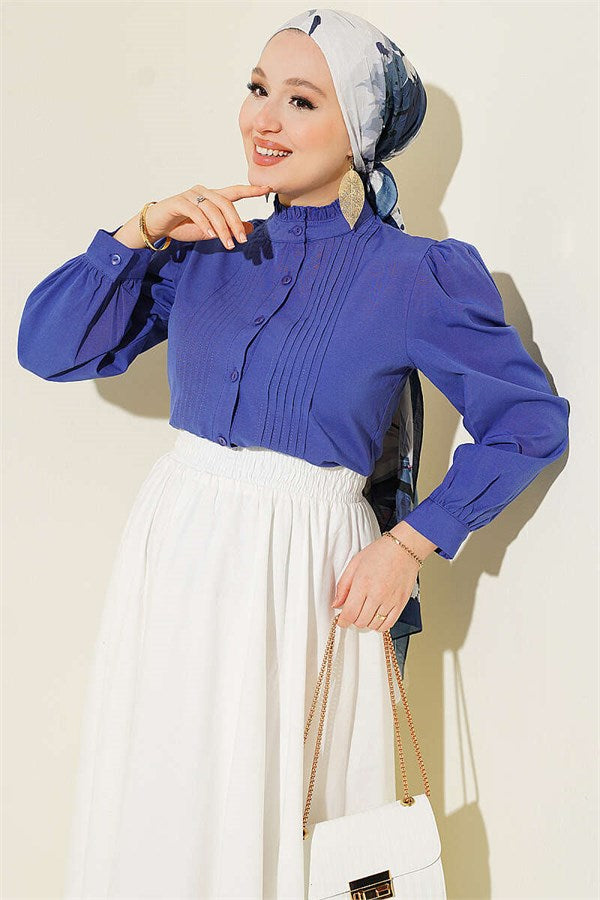Short Shirt with Ribbed Detail Front, Violet
