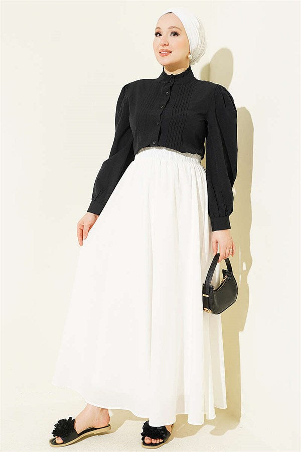 Short Shirt with Ribbed Detail at the Front, Black