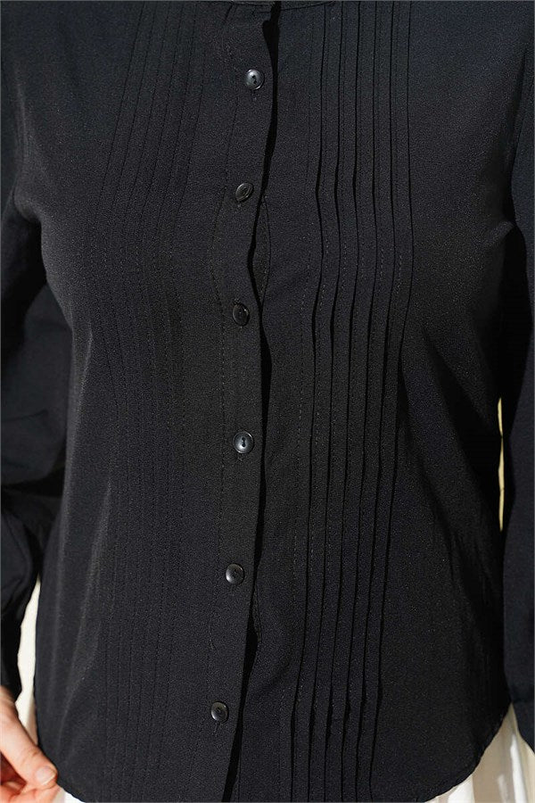 Short Shirt with Ribbed Detail at the Front, Black