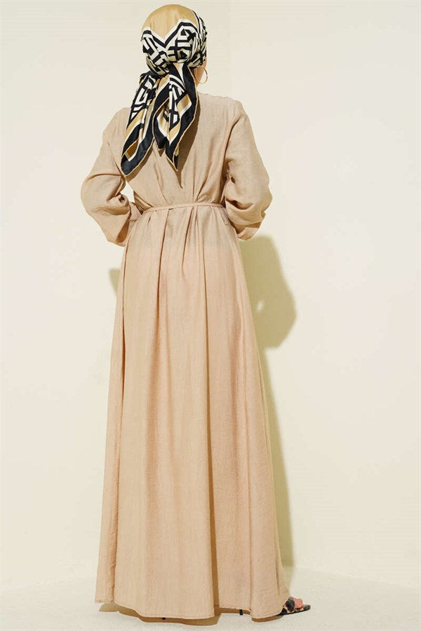Ribbed Front British Button Dress, Beige
