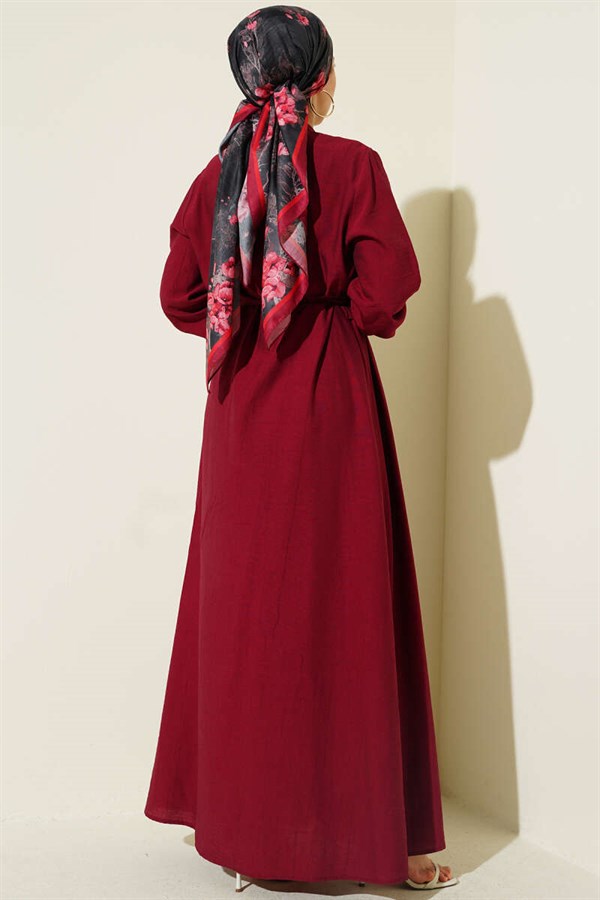 Burgundy Dress with Ribbed Front and British Buttons