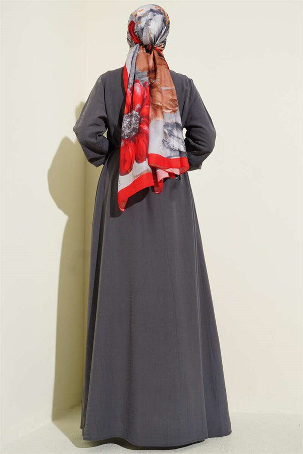 Front Ribbed British Button Dress, Smoke Grey