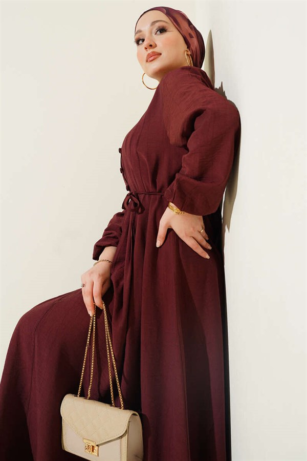 Ribbed Front British Button Dress, Brown