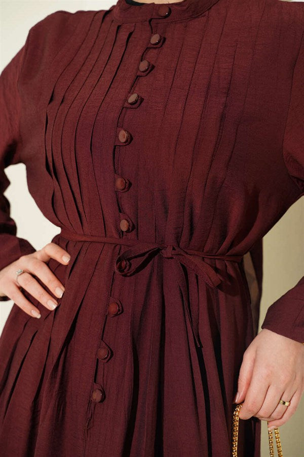 Ribbed Front British Button Dress, Brown