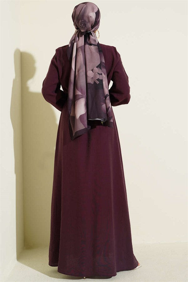 Front Ribbed British Button Dress, Plum