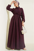 Front Ribbed British Button Dress, Plum