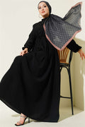 Black British Buttoned Dress with Ribbed Front