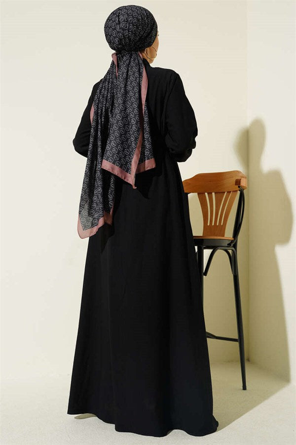 Black British Buttoned Dress with Ribbed Front