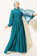 Ribbed Front British Button Dress Emerald