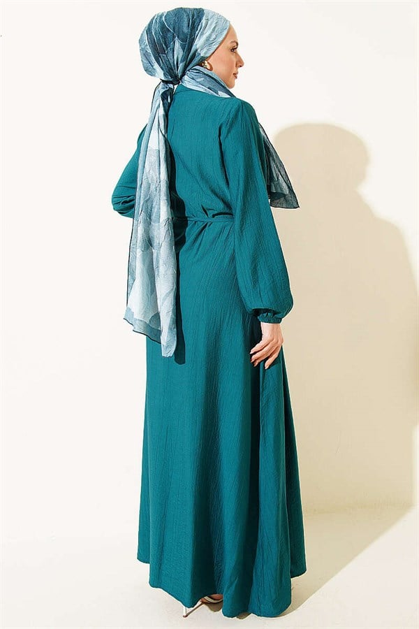 Ribbed Front British Button Dress Emerald