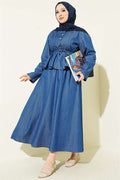 2 Piece Set with Ribbed Front Denim Skirt, Blue
