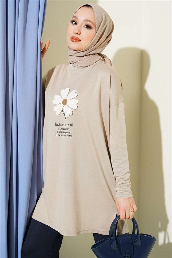 Beige Tunic with Daisy Emblem on Front