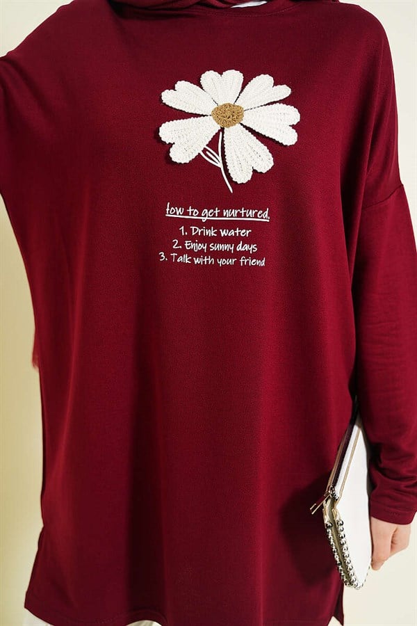 Burgundy Tunic with Daisy Emblem on Front