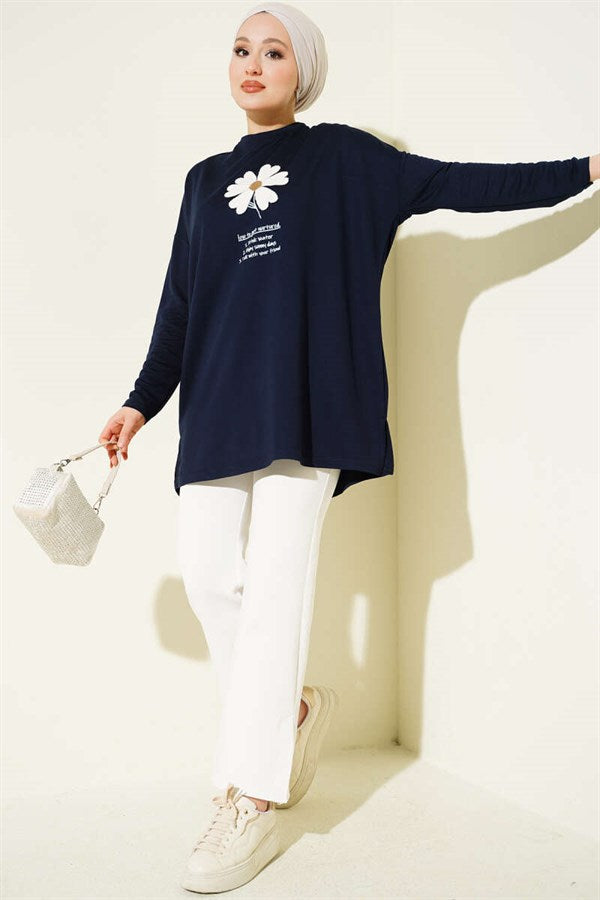 Navy Blue Tunic with Daisy Emblem on Front