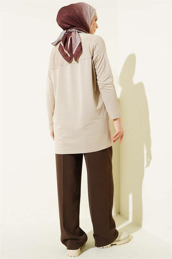Beige Tunic with Daisy Embroidery on the Front
