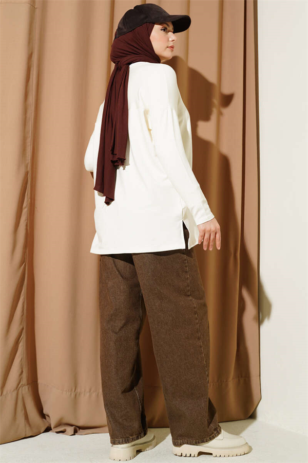 Tunic with Daisy Embroidery on the Front, Ecru