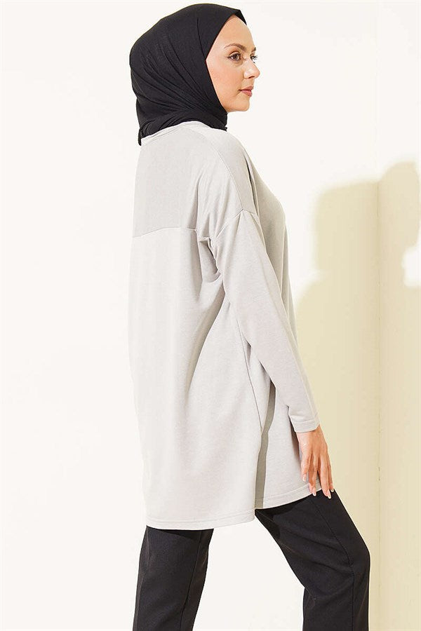 Gray Tunic with Daisy Embroidery on the Front