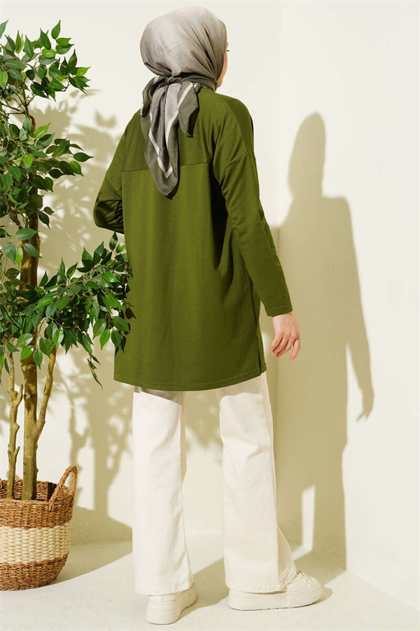 Khaki Tunic with Daisy Embroidery on the Front