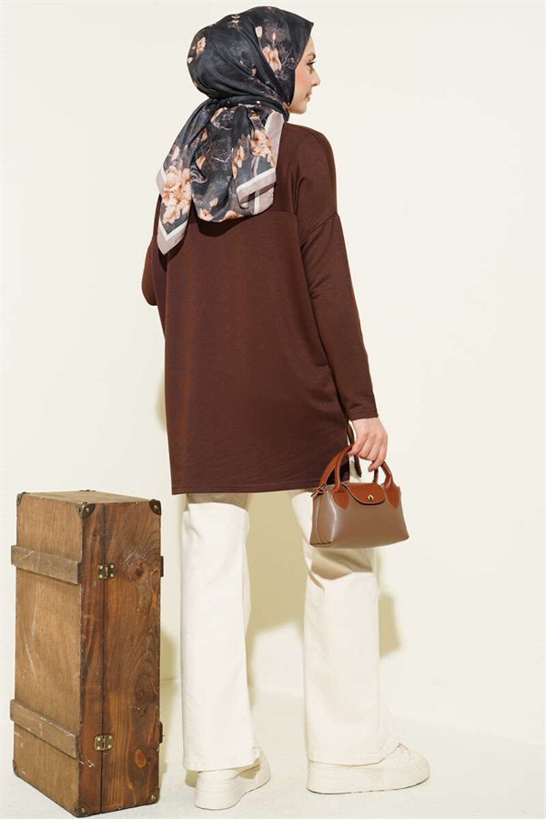 Brown Tunic with Daisy Embroidery on the Front