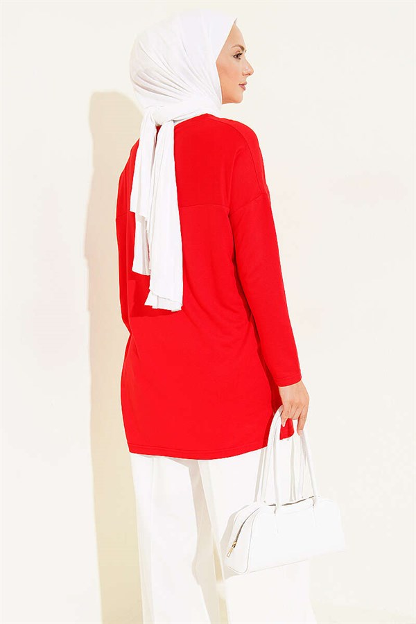 Red Tunic with Daisy Embroidery on the Front