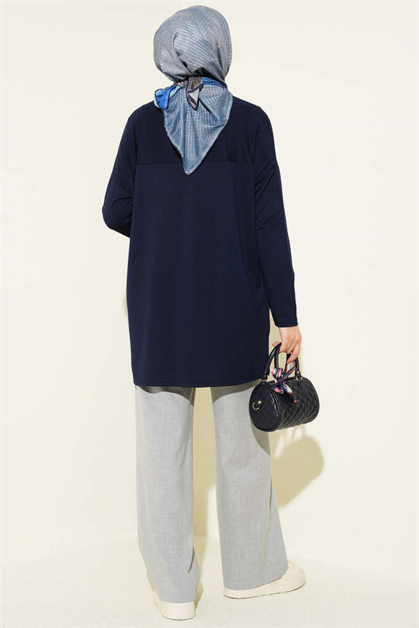 Navy Blue Tunic with Daisy Embroidery on the Front