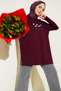Plum-colored Tunic with Daisy Embroidery on the Front