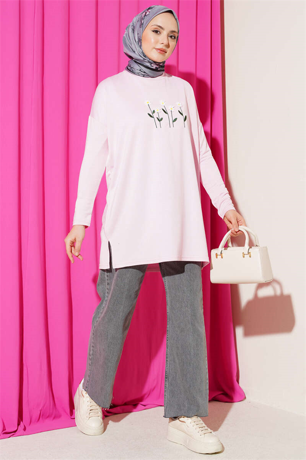 Pink Tunic with Daisy Embroidery on the Front