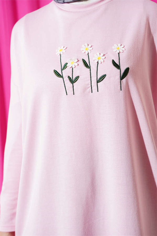 Pink Tunic with Daisy Embroidery on the Front