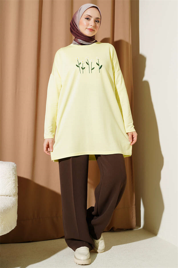 Yellow Tunic with Daisy Embroidery on the Front