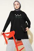 Black Tunic with Daisy Embroidery on the Front
