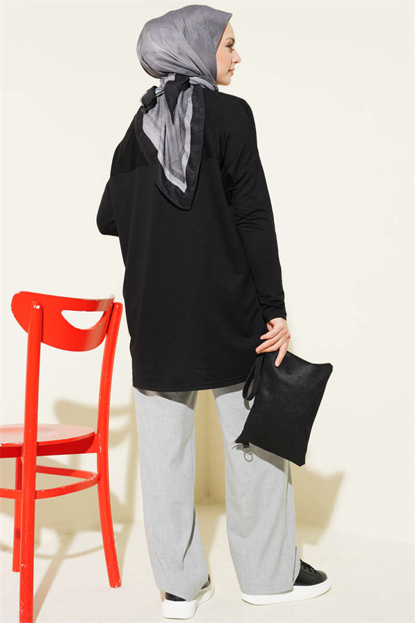 Black Tunic with Daisy Embroidery on the Front