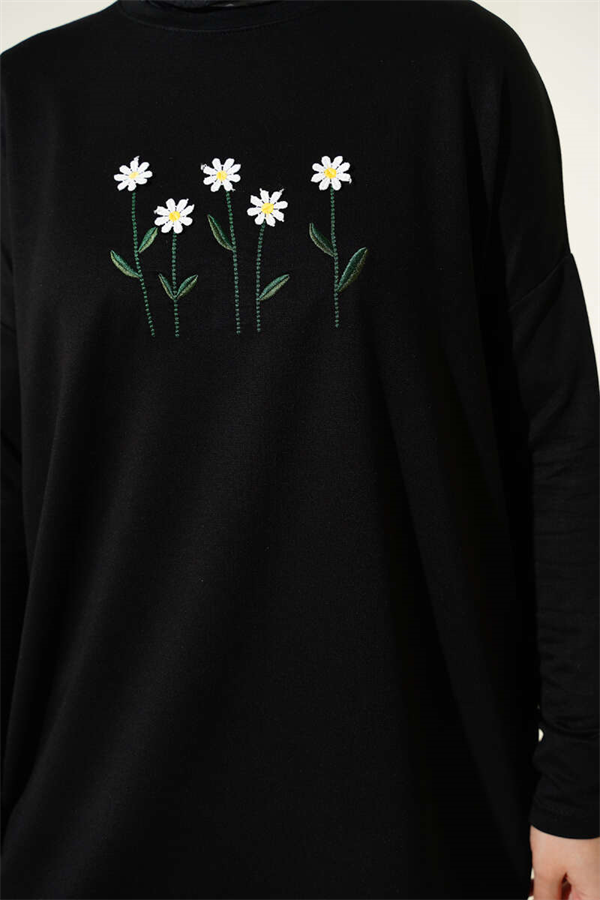Black Tunic with Daisy Embroidery on the Front