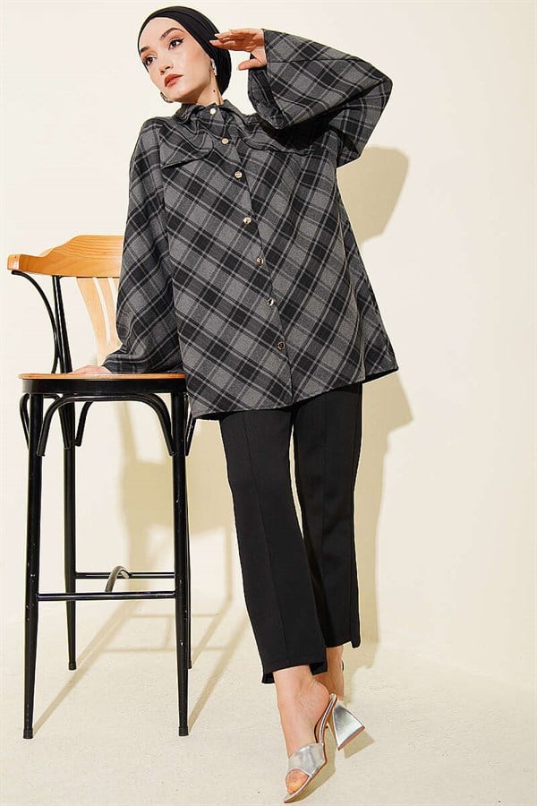 Front Plaid Shirt, Smoke Grey