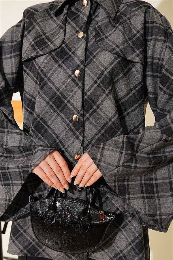 Front Plaid Shirt, Smoke Grey
