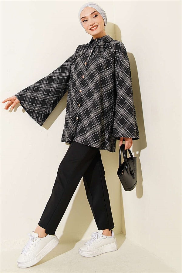 Black Plaid Shirt with Button Front