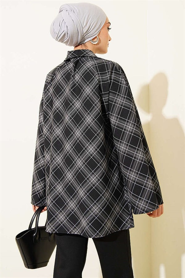 Black Plaid Shirt with Button Front