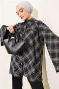 Black Plaid Shirt with Button Front