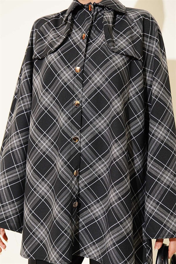 Black Plaid Shirt with Button Front