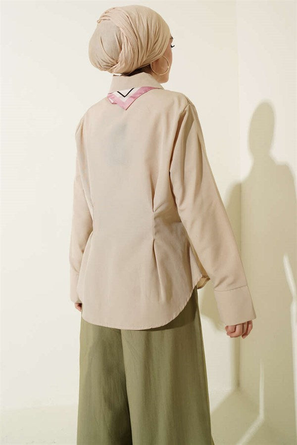 Beige Short Shirt with Front Dart Detail