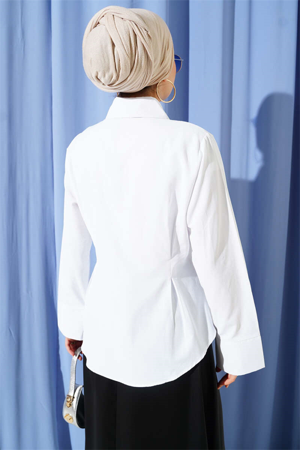 White Short Shirt with Front Dart Detail