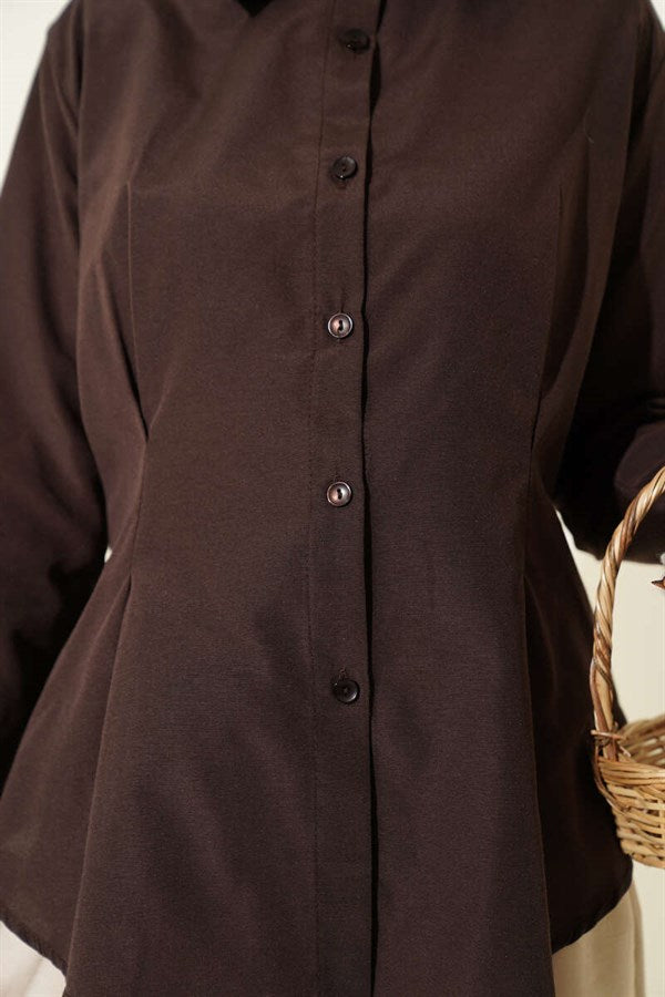 Short Shirt with Front Dart Detail, Brown