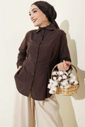 Short Shirt with Front Dart Detail, Brown
