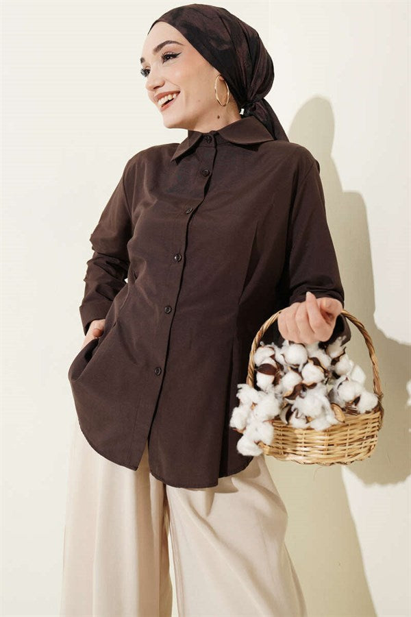 Short Shirt with Front Dart Detail, Brown